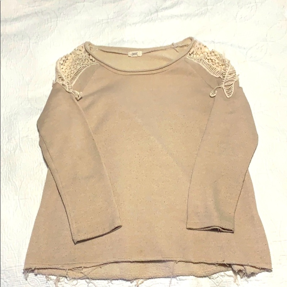 Cream sweater with crochet shoulders